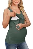 OUGES 2025 Womens Maternity Nursing Tank Tops Summer Scoop Neck Ruched Side Sleeveless Maternity Breastfeeding Shirts Pregnancy Must Haves Maternity Clothes (Gray Green,L)