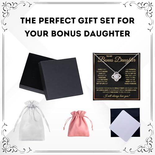 Bonus Daughter Necklace Birthday Graduation Christmas Gift Pendant for Step Daughter Goddaughter with Message Card and LED Jewelry Box Gift3
