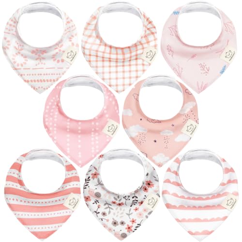 Image of 8pk Organic Baby Bandana Bibs for Drooling and Teething (Sweet Charm) | Super Absorbent, Triangle Baby Drool Bibs for Girls, Boys, 100% Cotton, Extra Soft for Newborn, Infant 0-36 Months