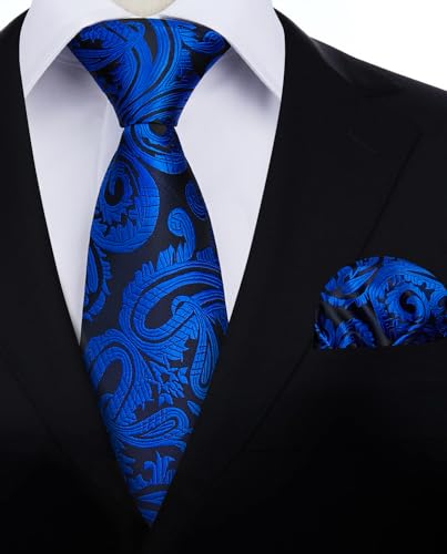 Image of HISDERN Ties for Men Paisley Floral Mens Ties and Pocket Square Cufflinks Set Classic Business Necktie Handkerchief