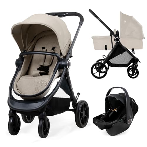 Asalvo HAPPY Trío Convertible, 3 en 1, Silla de Paseo, Carrito de bebé, Silla de Auto, Confortable, Segura, Capota extensible, Suspensión en las Ruedas, Freno trasero, Carga Máxima 23 kg, Beige