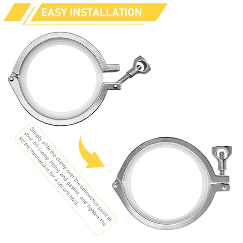 Image of 4 Inch Tri Clamp with Silicone Gasket for 4 inch Single Pin Tri-Clamp Standard Duty TC Fittings Quick Connect Clamps 2 Pack