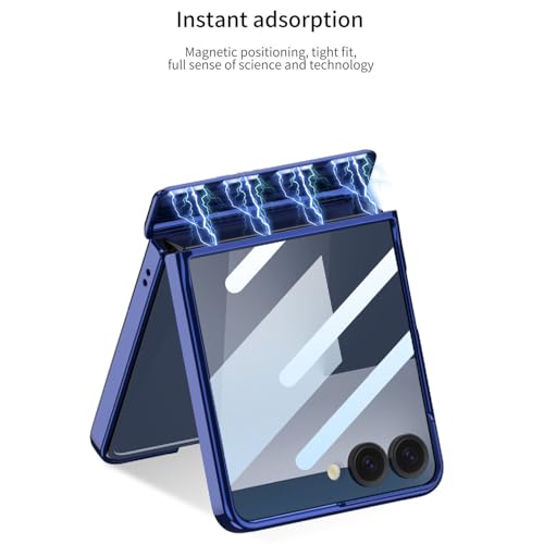 Image of Midkart Magnetic Case Compatible with Samsung Galaxy Z Flip 7 Release 2025 Hinge Protection Electroplated Anti-Yellowing Camera Protection Cover, Transparent & Blue