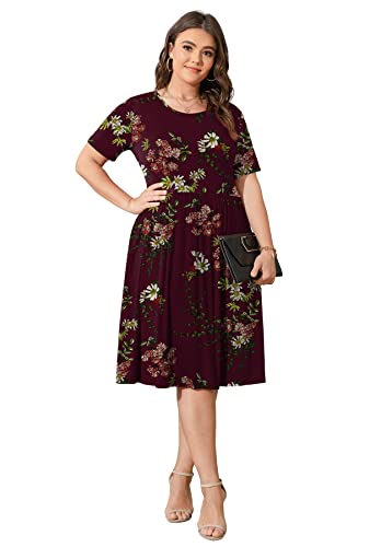 Image of POSESHE Womens Plus Size Summer Dress 2026 Casual Short Sleeve Empire Waist Loose Fit Swing T-Shirt Dress with Pockets