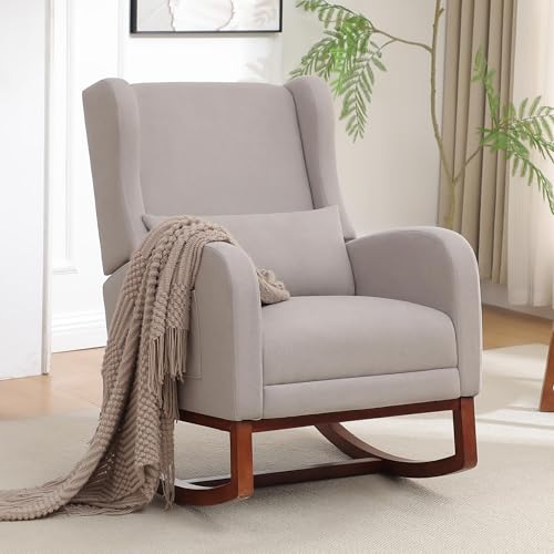 Image of HCHAIRH Rocking Chair Nursery, Nursery Rocking Chairs with Foot Rest, Comfy Glider Rocker Nursing Chair with Back Pillow for Nursing, Living Room, Bedroom, Light Grey