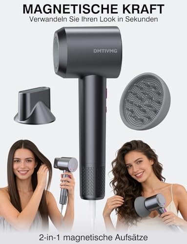 DMTIVMG Ionen Föhn Haartrockner Hohe Geschwindigkeit mit 160.000 U/min Bürstenlosem Motor 500 Millionen Negative Ionen 12 Modi 4 Temperatureinstellungen 3 Geschwindigkeiten Magnetdüse Geräuscharm