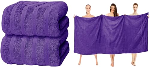 ZZZMRH Luxury 2 Pk Purple Bath Sheets Premium Quality 100% Combed Cotton 650 GSM Jumbo Bath Sheet Set Quick Dry Towels Bath Sheets Highly Absorbent 2 Purple Extra Large Bath Towels