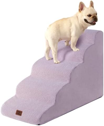 EHEYCIGA Hundetreppe für Kleine Hunde 57 cm Hoch, 5 Stufen, Helllila | Gelenkschonende Haustiertreppe für Sofa & Bett, Hochdichter Schaumstoff, Rutschfester Boden, Abnehmbarer & Wa