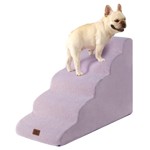 EHEYCIGA Curved Dog Stairs Ramp, 5-Step High Beds, 22.6" H Pet Step