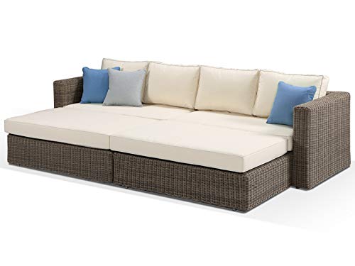 Alexander Francis Tosca Natural Large Brown Rattan Modular Day Bed Cream Cushions