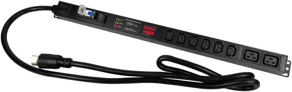 Metered-Breaker-Surge Protection PDU, 240V, L6-30P, 30A, 7200watts, (6) C13 & (2) C19 Outlets, Crypto Mining, Data Centre, ASIC/RIGS, Power Distribution Unit