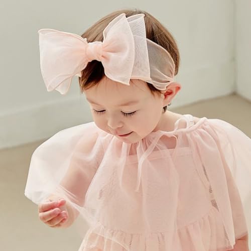 Cute Lace Bow Baby Girls Headbands White Knot Headband Soft Chiffon Hair Band for Newborn Infant Toddler Kids Hair Accessories (Pink D)3