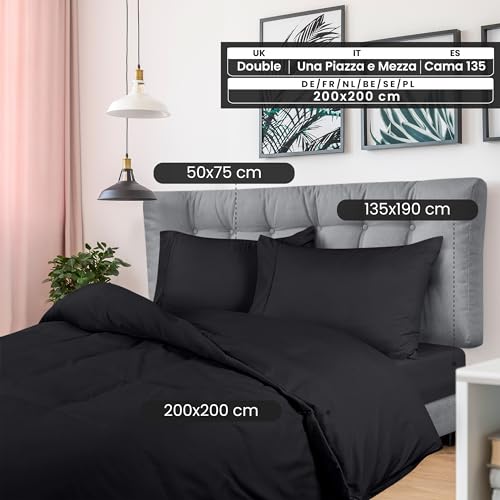 Utopia Bedding 4 Piece Double Bedding Set - Duvet Cover, Fitted Sheet with Pillow cases - Soft Brushed Microfiber (Black)