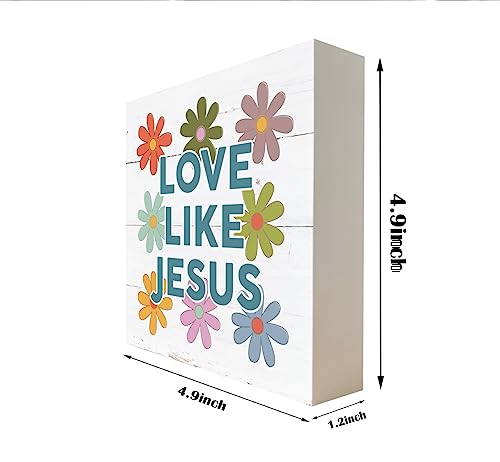 Religious Wood Signs, Love Like Jesus, Box Sign Decor Tabletop, Floral Block Plaque, Decorative Wooden Table Sign, Rustic Farmhouse Decor, Christian Home Decor, Bedroom Decor, Rustic Christian Décor