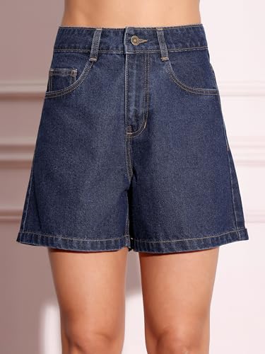 Image of Miss Chase Women's White Regular High Rise Clean Look Regular Stretchable Denim Shorts