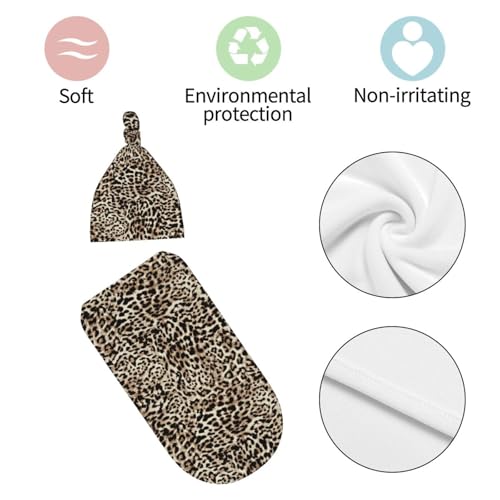 Image of Leopard Print Newborn Swaddle Blankets Cheetah Print Baby Stuff Soft Swaddling Blanket With Beanie Sets Gifts For Infant Boys Girls