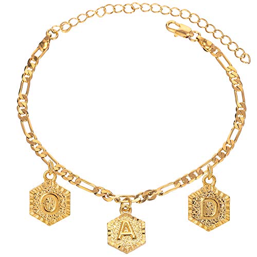kelistom Customised Letter 18k Gold Plated 4mm Figaro Chain Initial Anklet for Women Fashion Ankle Bracelet 1-7 Letters Available