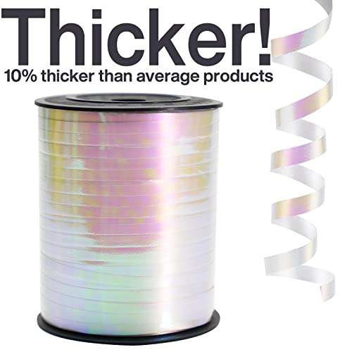 Image of PartyWoo White Ribbon, 500 Yard Curling Ribbon for Crafts, Balloon Ribbon, Iridescent Color Ribbon for Gift Wrapping, Holographic Ribbon for Balloons String, Hair, Florist Flower (1 Roll)