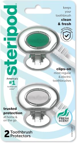 Image of Steripod Clip-on Toothbrush Protector, Green /Silver, 2 Count (Pack of 12)