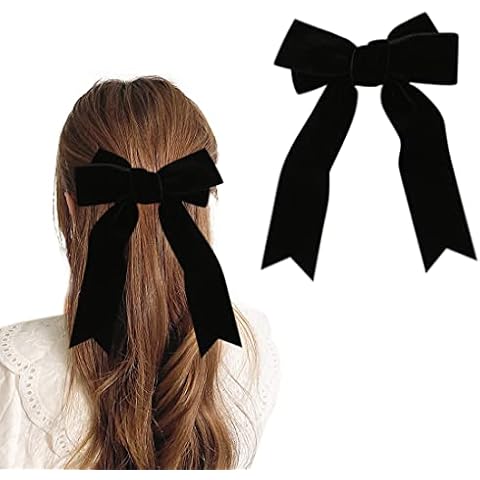 GONDNOWS 2 Pack of Hair Clips, Vintage Large Velvet Hair French Hair Clips with Long Ribbon Big Bow Bows for Party Hair Accessories Gifts Girls Ladies Black Cover