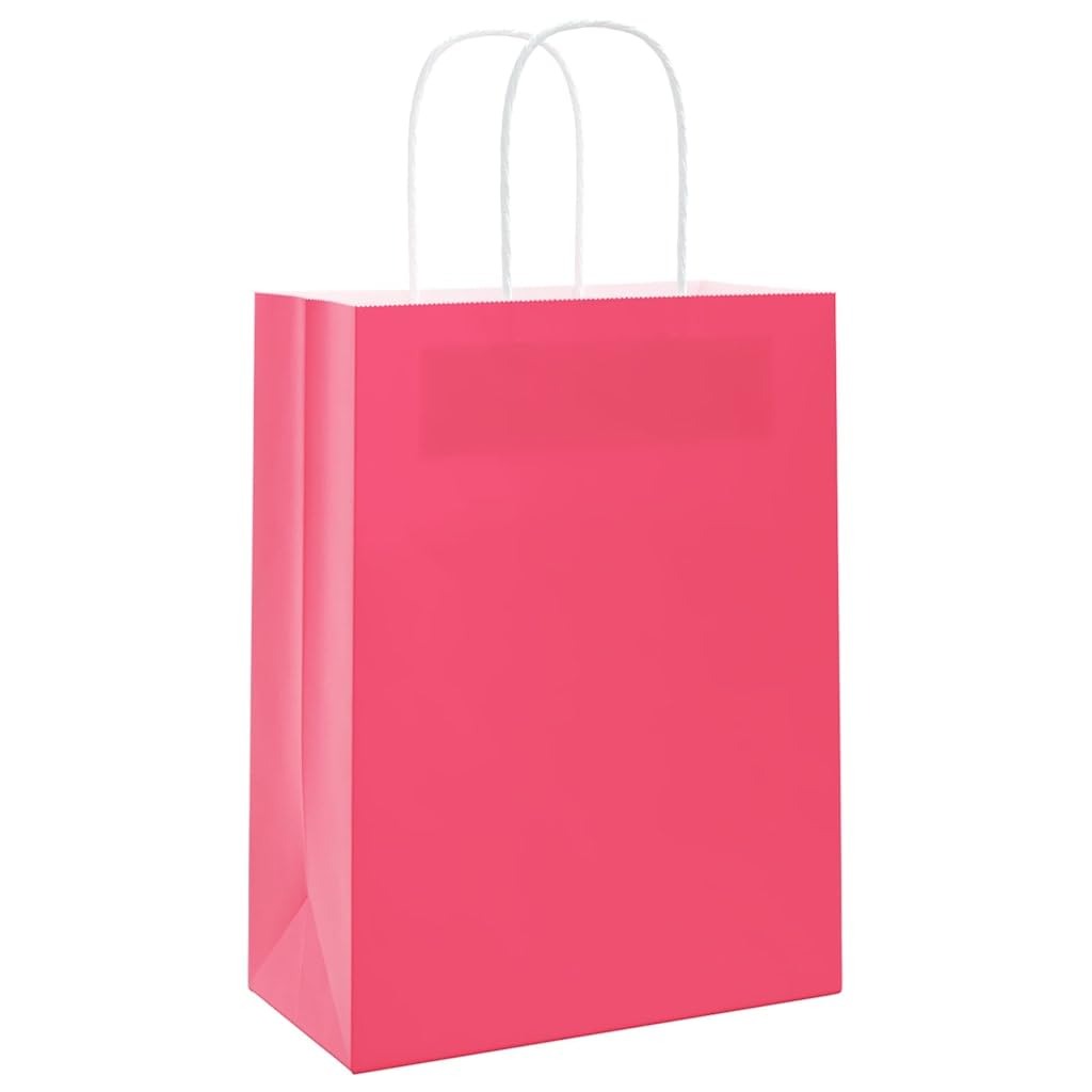 250 Stück Papiertragetaschen Rosa 21x11x28 cm Kraftpapier Geschenktüten mit Henkeln für Einkauf Takeaway Party