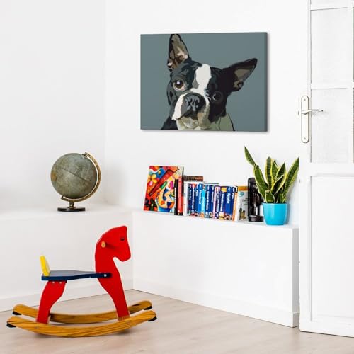 Lienzo enmarcado de Boston Terrier y oso, un cuadro colgante original para decorar tu salón 5