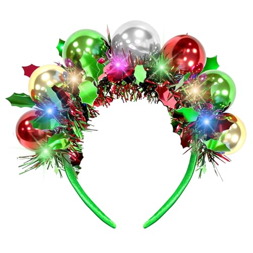 Hiwtonk Christmas LED Headband Green Light Up Xmas Ball Headwear for Women Girls Halloween Christmas New Year Holiday Party Hair Accessories