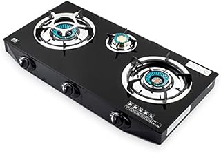 NJ NGB-S3 Indoor Gas Stove - 3 Burner Portable Gas Hob LPG Cooker Cooktop for Caravan Black Glass Freestanding Table Top for Home Kitchen Camping Garden Catering 7.8kW
