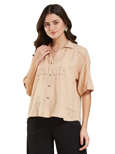 Image of J TURRITOPSIS Women's Cotton Blend Embroidered Stylish Shirt