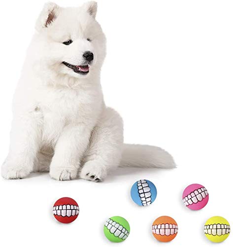 ProLeo 6 Stück Zähne Ball für Hunde, lustiges Haustier Spielzeug mit menschlichem Lächeln Ball Zähne Kauspielzeug Quietscher Sound Hund Welpen Spielzeug Kauspielzeug