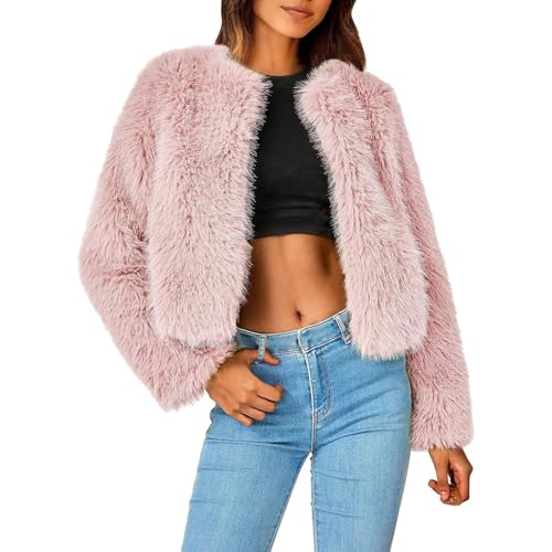 Veste courte en fausse fourrure femme cardigan manches longues manteau chic