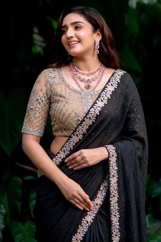 Image of Women's Designer Bollywood Soft Georgette Heavy Embroidery Sequins Work Sarees For Wedding With Blouse Piece