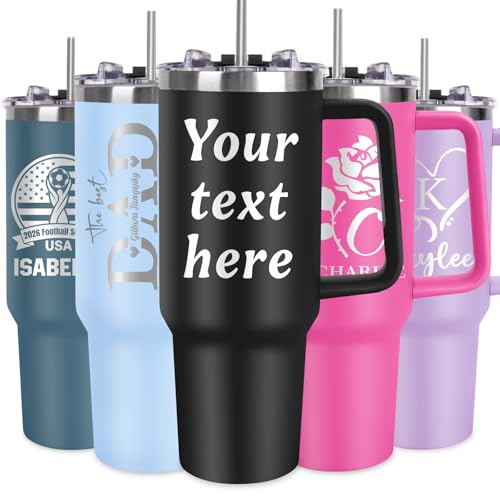 Image of Personalized 40oz Tumbler with Handle, Custom Insulated Tumblers with Text, Stainless Steel Travel Coffee Mug, Personalized Gifts for Women Men Birthday Fathers Day Mothers Day (40OZ-Engraved Name)