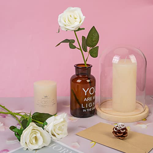 18 Pcs Fake Roses Artificial Flowers Long Stem Silk Roses Bouquet For Valentines Day Decor Wedding Home Party Romantic Night Decorations Bridal Bouquet Diy Floral Arrangment (White) #TOP5