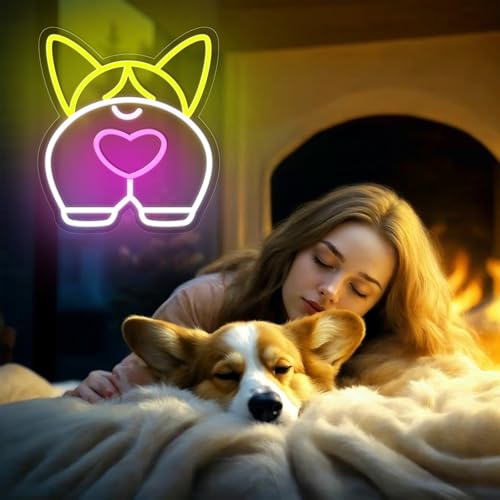 Image of Dog Neon Sign for Wall Decor,Dimmable Cute Corgi Dog Neon Light Puppy Light Up Signs for Pet Shop Bedroom Party Bar Background Christmas Gifts Decorations