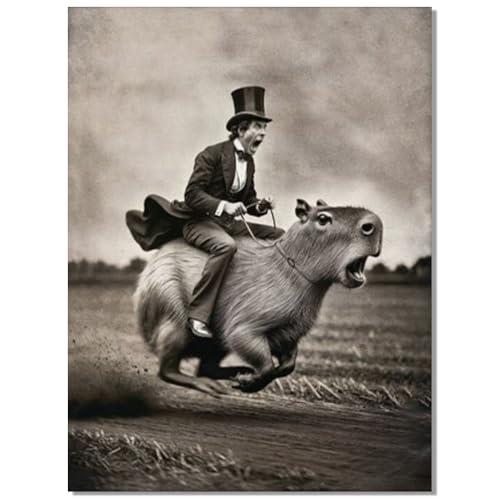 SRuntoo Funny Vintage Wall Art Victorian Man On Capybara Poster