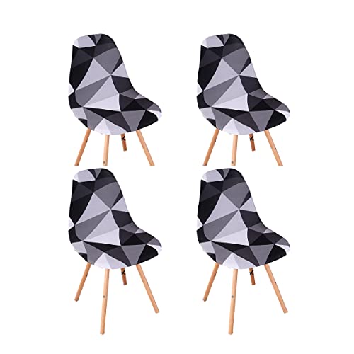 Highdi Fundas Sillas de Comedor Escandinava Pack de 4, Elásticas Redondas Jacquard Fundas para Sillas, Ajustables Extensible Funda de sillas Lavables Protectoras de Sillas
