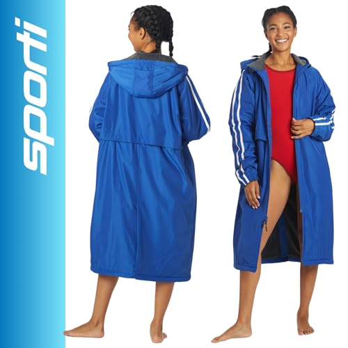 Image of Sporti Unisex Swim Parka with Comfort Plush Fleece Lining, Multi Pocket Zipper - Water Resistant Swim Coats for Women & Men