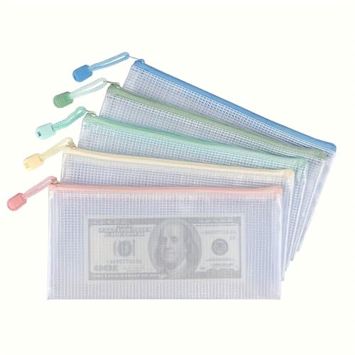 Pacote com 5 bolsas de malha com zíper para documentos, à prova d'água, sacos de plástico para lápis, tamanho A6, para sala de aula, escola, escritório