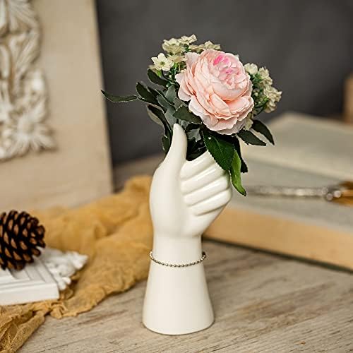 Hewory White Arm Hand Vase Ceramic for Flowers 19cm, Modern Art Human Body Vase for Home Living Room Office Decor