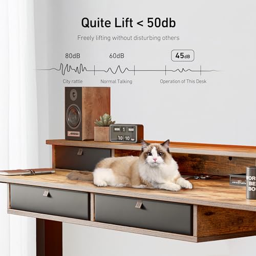 Image of FEZIBO 48'' x 24'' Electric Standing Desk with 4 Storage Drawers, Adjustable Height Computer Table with Monitor Shelf, Stand Up Desk for Study, Gaming, Workstation, Rustic Brown Top