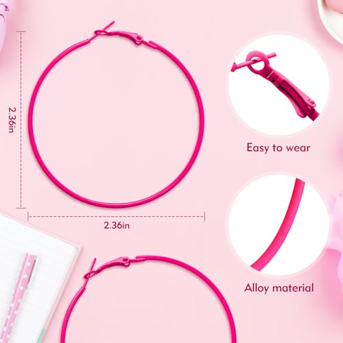 7 Pairs Hoop Earrings, Earrings in Multiple Colors, Vintage 80s-90s Style Pink Earrings for Women, Perfect for Parties & Music Festivals3