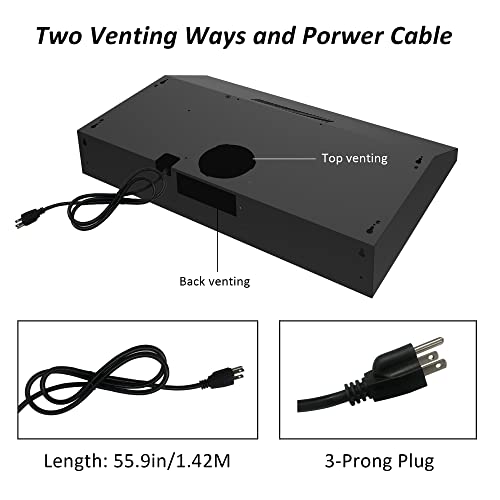 Black Range Hood 30 Inch, 300Cfm Under Cabinet Range Hood With Ducted/Ductless Convertible Slim Kitchen Over Stove Vent, 3 Speed Exhaust Fan, Led Lights, Vent Hood With Charcoal Filter #TOP5