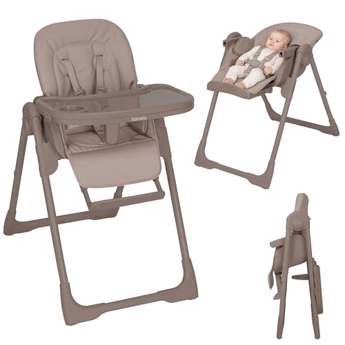 Lionelo Linn Plus Hochstuhl Baby 2 in 1 bis 15 kg, Kinderhochstuhl mit Liegefunktion ab Geburt, Klappbar, Rollen, Einhandverstellung, 6 Hoehenstufen, 3 Rueckenlehnenpositionen, Spuelmaschinentablett