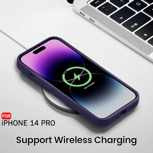 Image of TheGiftKart Liquid Silicone Back Cover Case for iPhone 14 PRO | Soft Micro-Fibre Lining Inside | Camera & Screen Protection | Shockproof Back Case Cover for iPhone 14 Pro (Silicone, Dark Purple)