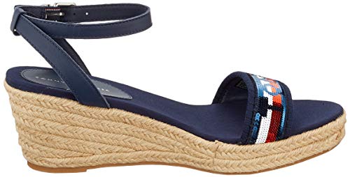 Tommy Hilfiger Women's Tommy Sequins Mid Wedge Sandal Flip Flops, Blue (Sport Navy Db9), 6.5 UK