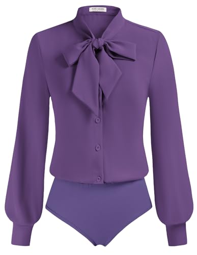 Kate Kasin Business Outfit Damen Set elegant festlich Bluse mit Schleife Lila XXL