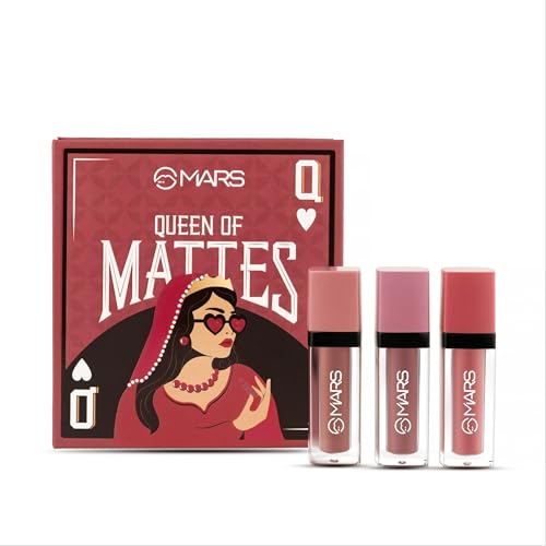 MARS Queen of Mattes Lipstick Valentine Gift Items Box Set (3 x 4.5 ml) (PEACHES & NUDES) | Smudgeproof & Transferproof | Intense Swipe Pigmentation | Long-Lasting Wear