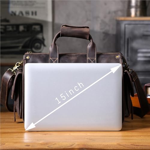Maletín de cuero genuino para portátil de 14 pulgadas bolso mensajero vintage color café oscuro 2