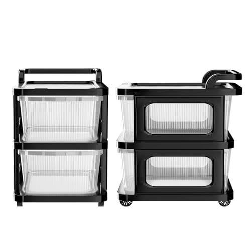 Image of URBAN LUXY Plastic Storage Drawer Organizer with Wheels | Multi-Purpose Chest of Drawers for Home, Office & Bedroom | Clothes, Toys & Stationery Organizer ((Transparent Black), 2 Layer)